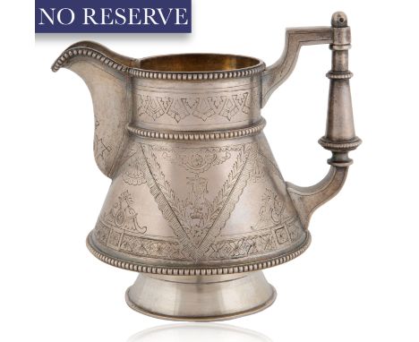 A RUSSIAN SILVER PITCHER, WORKMASTER EMELIAN KUZNETSOV, ST. PETERSBURG, 1889in neo-Russian style, with geometricized handle a