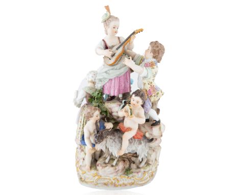 A GERMAN MEISSEN PORCELAIN FIGURAL GROUP EMBLEMATIC OF MUSIC, MEISSEN, DRESDEN, LATE 19TH-EARLY 20TH CENTURYmodelled in the r