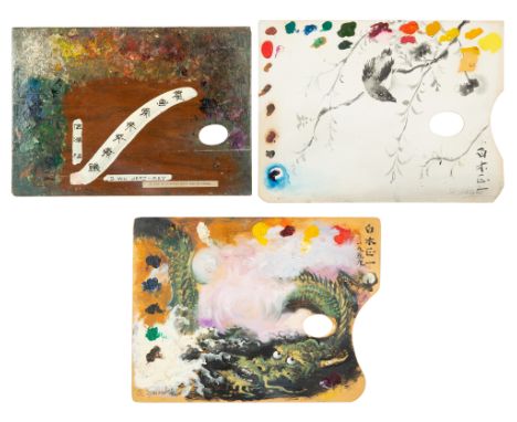 [WU JECT-KEY, SHOICHI SHIRAKI] A GROUP OF THREE PAINTED ARTIST PALETTES, 20TH CENTURYcomprising:  a) DAVID WU JECT-KEY (CHINE