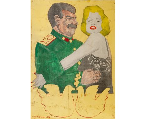 LEONID SOKOV (RUSSIAN 1941-2018) Stalin and Marilyn , 1990 screen print on gold leaf heightened with gouache 126 x 92 cm (49 