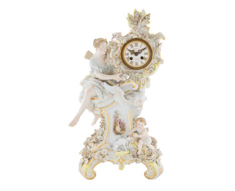 A MEISSEN PORCELAIN CLOCK, RETAILED BY TIFFANY &amp; CO. NEW YORK, MEISSEN,  LATE 19TH CENTURY clock face set in porcelain fe