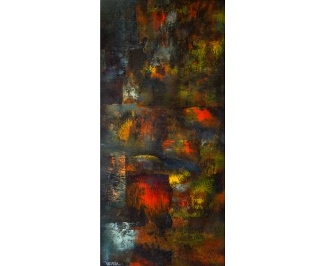 LEONARDO NIERMAN (MEXICAN B. 1932) Layered Ruins oil on board 89 x 44 cm (35 x 17 3/8 in.) signed lower left CONDITION Observ