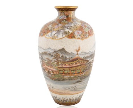 A SMALL JAPANESE EARTHENWARE VASE, PROBABLY KOBAYASHI KEIZAN, MEIJI PERIOD (1868-1912)of baluster form, hand-painted with a s