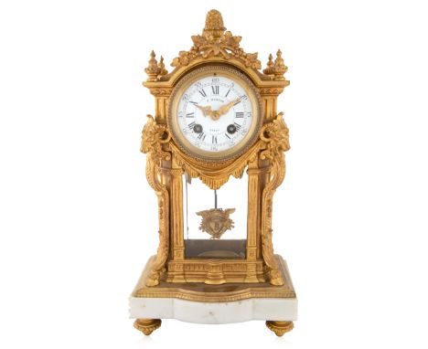 A BELGIAN ORMOLU MANTEL CLOCK, P.  HUBEAU, NAMUR, LATE 19TH-EARLY 20TH CENTURY of rectangular form, the clock is mounted on a
