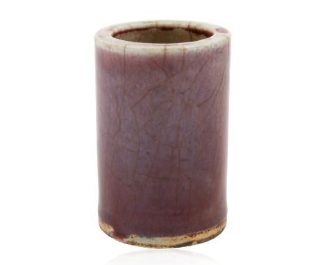 A CHINESE EARTHENWARE BRUSH POT, LATE MING-EARLY QING, 16TH-17TH CENTURYcylindrical, the exterior glazed in oxblood shading t