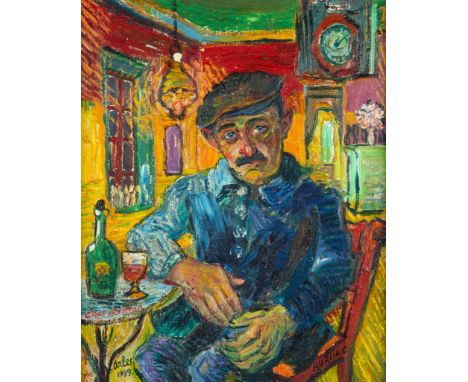 DAVID BURLIUK (RUSSIAN 1882-1967) Man at the Night Cafe (Cafe d'Alcazar), Arles, 1949 oil on canvas 51 x 40.5 cm (20 1/8 x 16