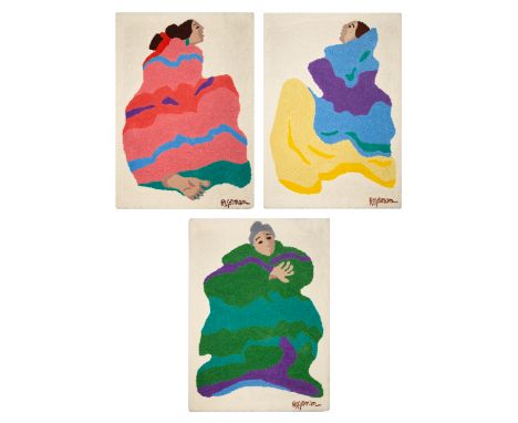 A SET OF THREE "STORYTELLER" TAPESTRIES BY RUDOLPH CARL GORMAN (NAVAJO 1931-2005)  hand-punched wool tapestry each 122 x 91.5