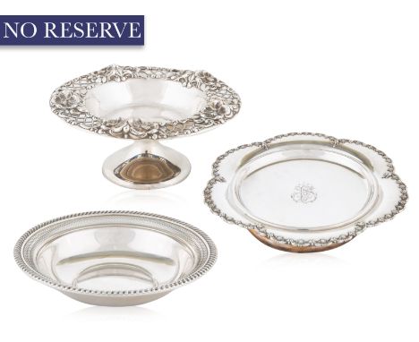 A GROUP OF SILVER DISHES, GORHAM, PROVIDENCE RHODE ISLAND, 20TH CENTURY comprising:  a) a small rounded plate with lifted edg