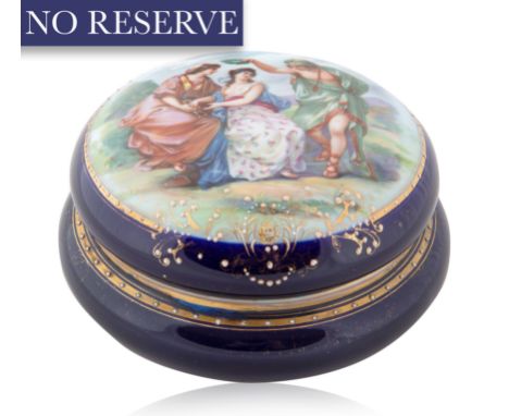 ROYAL VIENNA VANITY BOX, ACKERMANN &amp; FRITZE, CIRCA LATE 19TH CENTURY of rounded form, centered mythological scene of two 
