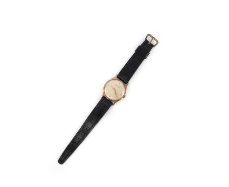 IWC Schaffhausen, a gentleman's 9ct gold wristwatch, circa 1959, the silvered dial with gold baton indicators and hands, to a