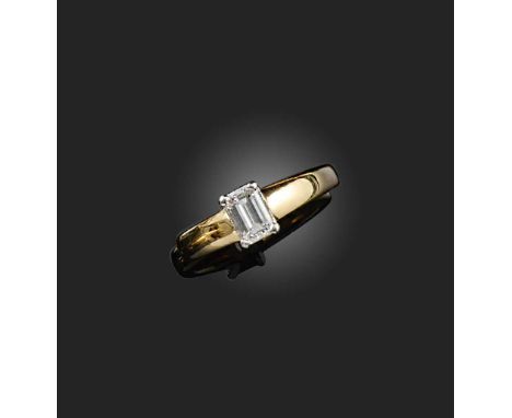 A diamond solitaire ring, claw-set with a step-cut diamond weighing approximately 0.50 carats, mounted in 18ct gold, size J, 