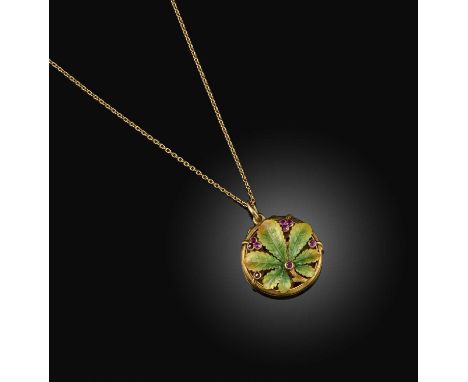 No reserve - an enamel and ruby vinaigrette pendant, France, late 19th century, the hinged gold locket of openwork design, de