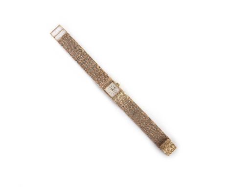 Incabloc, a lady's 9ct gold 'Roamer' wristwatch, circa 1956, the square white enamelled dial with gold baton indicators, to a