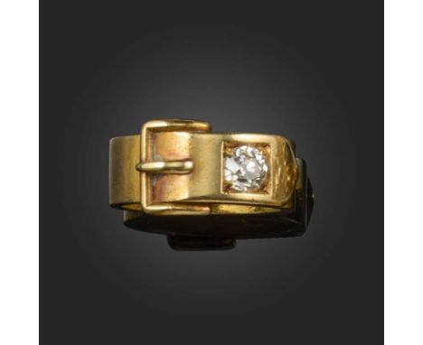 A diamond ring, late 19th century, of garter design, set with a circular-cut diamond, mounted in yellow gold, the interior in