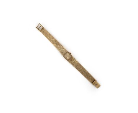 Ernest Borel, a lady's gold wristwatch, mid 20th century, the square brushed gold dial with baton indicators and gold hands a