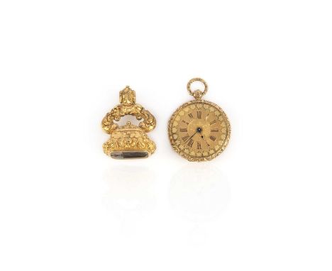 **No reserve**A pocket watch and fob seal, early 19th century, comprising: a gold key wind, open-faced pocket watch, the gold