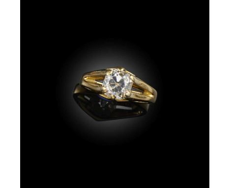 A diamond solitaire ring, early 20th century, claw-set with a cushion-shaped diamond weighing approximately 1.10 carats, moun