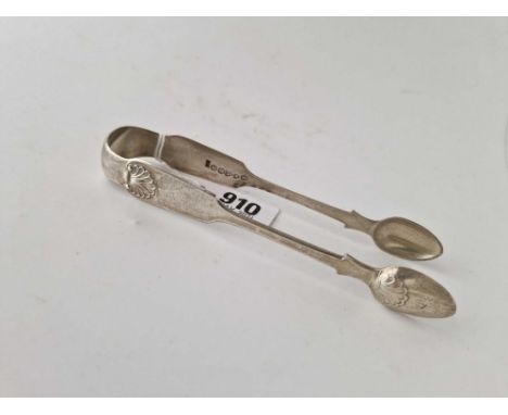 A pair of Newcastle silver tongs with shell decoration, 1874 by IF?, 45 g