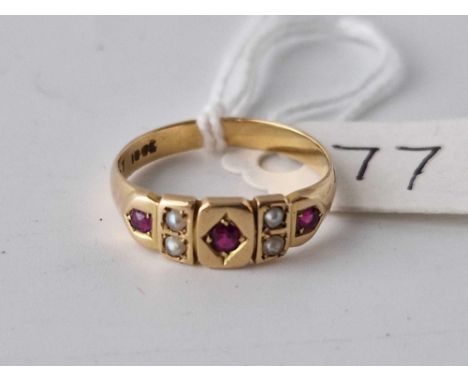 Antique ruby &amp; pearl 18ct gold ring size M 2.8g