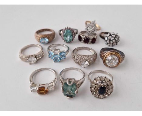 Twelve assorted silver rings