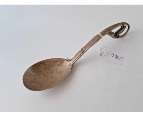 Large Danish silver spoon with curved end 9 in long. 110gms