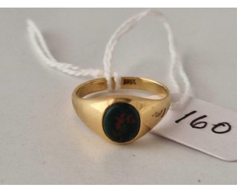 A blood stone signet ring 18ct gold size M