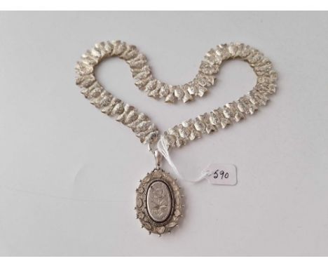 A Victorian silver locket on collar 16 inch