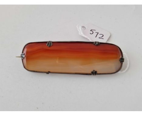 A antique rectangular silver agate set brooch