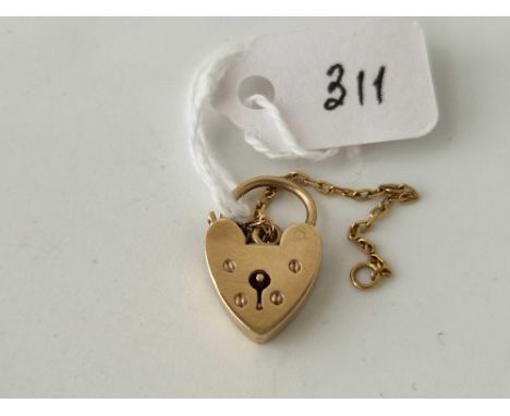 A heart padlock with safety chain 9ct 1.7 gms