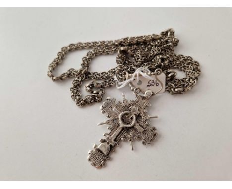 A rare 19th century solid silver BELIEVERS CROSS and chain poss Scandinavian 41 inch