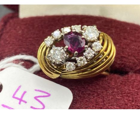 A 1950S FINE RUBY AND DIAMOND COCKTAIL RING 18CT GOLD WIRE WORK HAND DESIGNED SIZE K 7 GMS