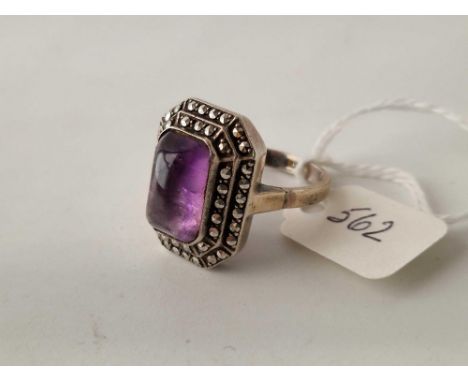 A art deco silver and amethyst cabochon ring size R