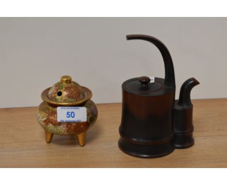 A Japanese Satsuma ware incense burner and an interesting Chinese red ware miniature teapot