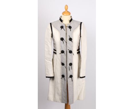 A Chloe cotton canvas light weight coat with striped front panel and navy fabric covered buttons. Size 34.&nbsp;