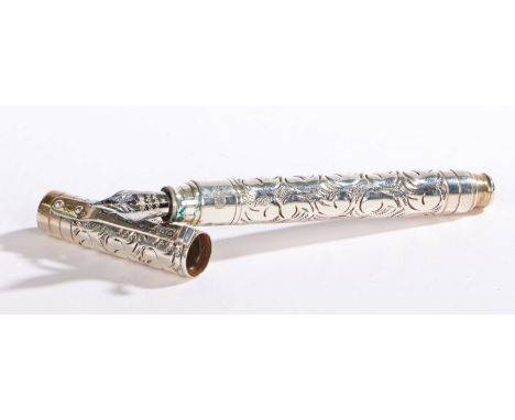 A Yard-O-Led Viceroy silver cased fountain pen, Birmingham 2018, the body and lid with scroll decoration and vacant cartouche