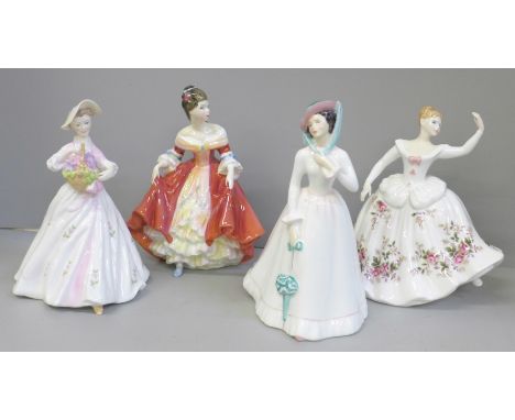 Three Royal Doulton figures and a Royal Worcester figure 