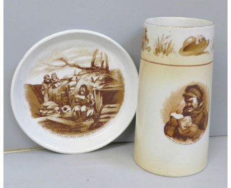 Two Great War Bruce Bairnsfather ceramic souvenirs, pin tray and vase