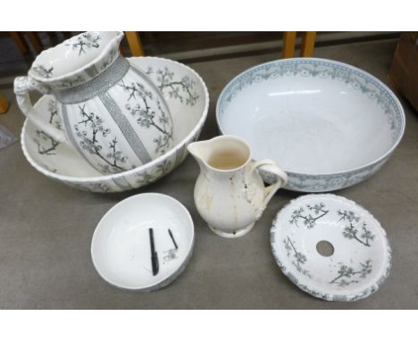 A Victorian ceramic toilet set and one other wash bowl and a jug **PLEASE NOTE THIS LOT IS NOT ELIGIBLE FOR IN-HOUSE POSTING 