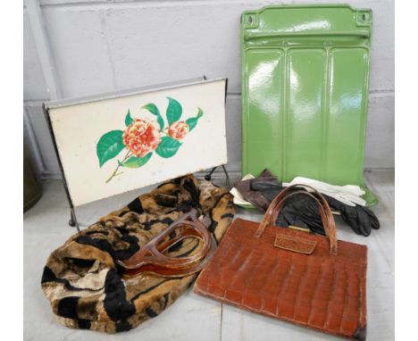 A collection of ladies gloves, vintage bags, a 1950s kitchen rack and a magazine rack **PLEASE NOTE THIS LOT IS NOT ELIGIBLE 