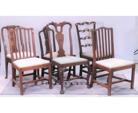 A pair of late George III mahogany stick back dining chairs (6)53cm wide; 95cm high, A George III mahogany ladder back dining