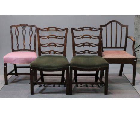A pair of George III mahogany ladder back dining chairs (4)55cm wide; 93cm high a similar George III mahogany chair 52cm wide