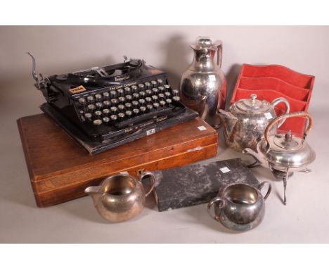 Collectibles including ‘imperial’ typewriter (qty)Plated flatware within a oak case and a quantity of silver plated tea wares