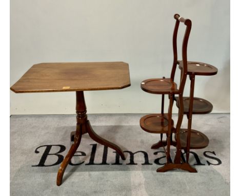 A late Victorian mahogany tripod table (2)Rectangular top on downswept supports 61cm wide; 62cm high and a Edwardian  style m