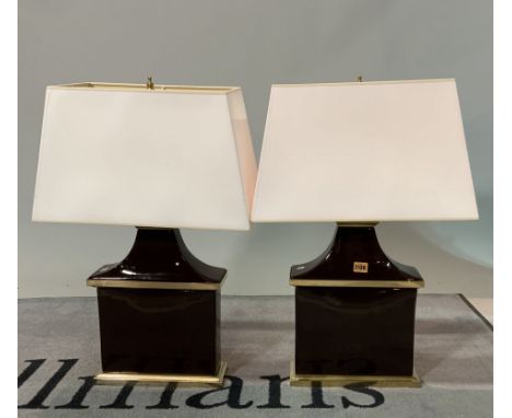 A set of four modern ceramic and gilt metal mounted table lamps30cm wide; 60cm high