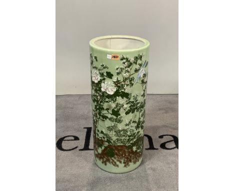 A modern Japanese ceramic stick standDecorated with birds and flowers 26cm diameter 63cm high