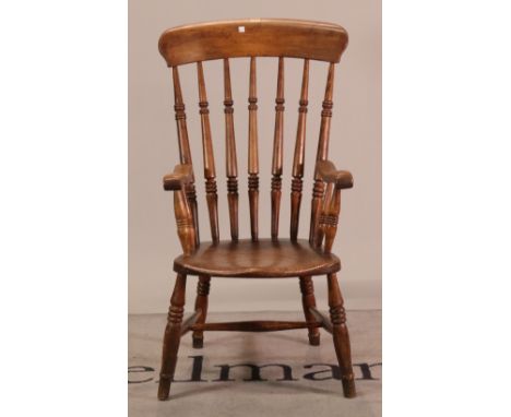 A 19th century ash and elm stick back open armchairOn ring turned supports 54cm wide; 107cm high