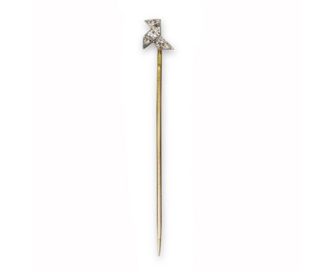 A diamond-set stick pin by Lacloche, of abstract design, set with old cushion-shaped diamonds in platinum and gold, signed La