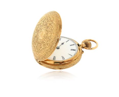 A lady's 18ct gold pocket watch by Muir &amp; Son, the case with foliate engraved decorated and a central cipher, the signed 