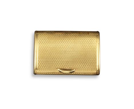 A gold vesta case by Asprey, of rectangular form with rounded edges and engine-turned decoration overall, signed Asprey Londo