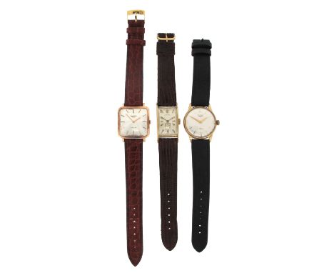 Three gold wristwatches by Longines, including a 9ct gold wristwatch, subsidiary seconds hand and the case signed Baume, Lond